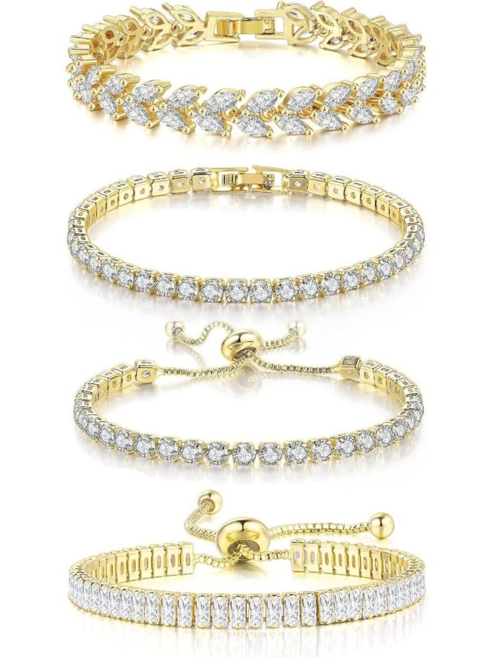 Dainty Silver Plated Tennis Bracelet Set with Marquise CZ Diamonds - Adjustable